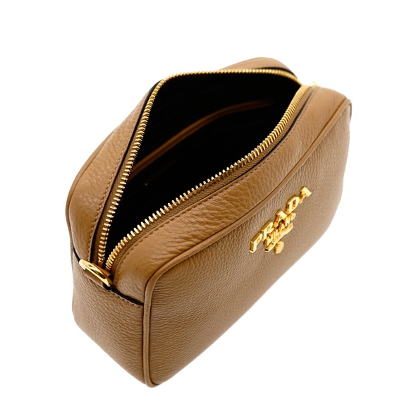 Prada Crossbody Camera Bag Guitar Strap Caramel Leather 1BH096 New - Picture 5 of 6